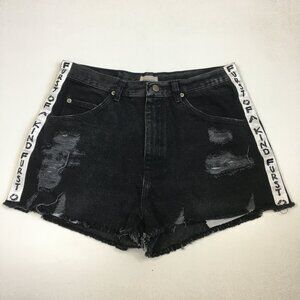 FURST OF A KIND Black Logo Trim Distressed Fray Edge Hem Denim Shorts